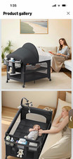 RivGrow Portable Play Yard Black w/ Canopy Bassinet Changing Table Wheels Bag