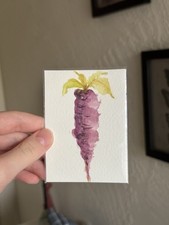 ACEO Original Miniature Painting Watercolor 2.5X3.5 Carrot Purple Veggie Spring