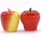 Vtg Hazel Atlas Jelly Jar Apple Strawberry Milk Glass Pair Lidded Jam Jar * Read