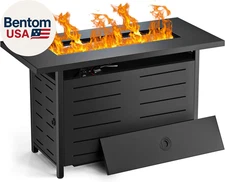 42 Inch Gas Fire Pit Table, 60,000 BTU Propane Pits for outside with Steel Lid a