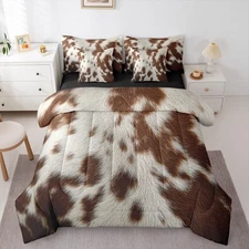 Cowhide Comforter Set Cow Print Bed in A Bag Queen Size 7 Pieces Farmhouse An...
