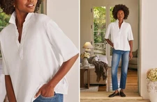 Frank & Eileen $168 Patty Popover Henley in White; L