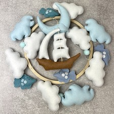 Ocean baby mobile crib boy Ship nursery decor Nautical felt hanging mobile blue