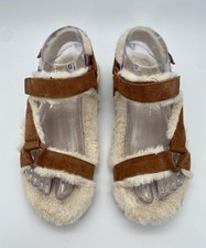 NWB Vionic Viva Women  s Sz 6.5 Leather Orthotic Slippers Brown Sandals Faux Fur