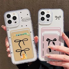 Hot Transparent Bowknot Card Pocket Case For iPhone Samsung Honor Wallet Cover