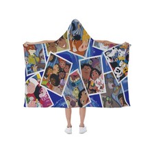 Rare Disney Cartoons Collage Print Hooded Blanket Soft Fleece Lining Wearable