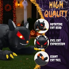 6.5FT Halloween Inflatables Outdoor Animated Black Cat with Shakable Head Decor