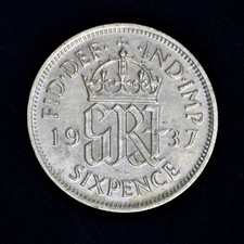GB GEORGE VI SILVER (.500) SIXPENCE - 1937 ++ SHARP GRADE! ++1937-6d