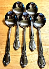 Bon Chef QUEEN ANNE (5) Bouillon Round Bowl Soup Spoons 18/10 NOS 6 1/2"8-