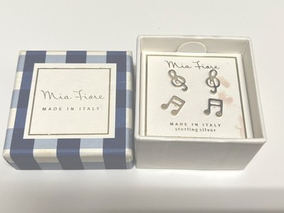 New Mia Fiore Sterling Silver Earrings Treble Clef & Music Note Made In Italy