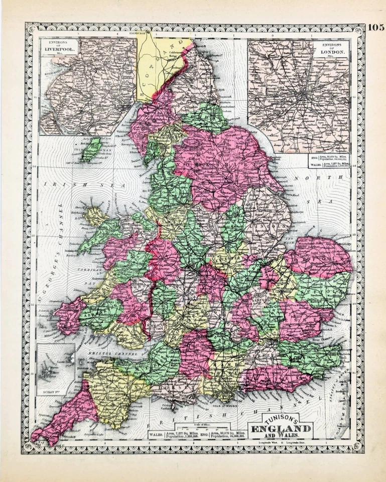 Mapa INGLATERRA 1887 ORIGINAL (12X9) TUNISON - LONDRES - CONDADOS MUNICIPIOS Foto 2 de 4