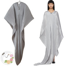 Pleats Please Issey Miyake PP55-AD101 Madame-T Poncho Cape Long Dress Silver JPN