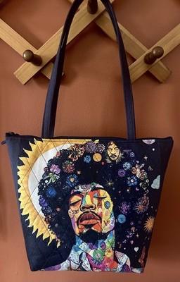 Funky Quilted Navy Blue Jimi Hendrix 10x13  Purse Int Pocket Zip Closure