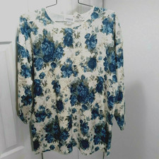 Y2K ARIELLE Women's Size 20 Knit Sweater Top Blue Flower Print Made in USA