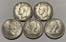 5 Great Britain Two Shilling Coins, 1948-51-63-65 & -66,  Nice Original Surfaces