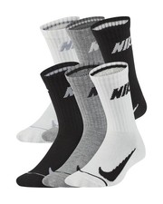 Nike Boy s Cushioned Crew Socks 6 Pack Black/Grey/White 5-7 Kids 10C-3Y 