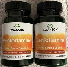 120 Caps Swanson Benfotiamine High Potency 160 mg 2X 60 Caps Blood Sugar Health