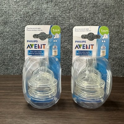 Philips Avent ANTI-COLIC Nipples SLOW FLOW  1M+  (4 Nipples) 2 Packs Lot