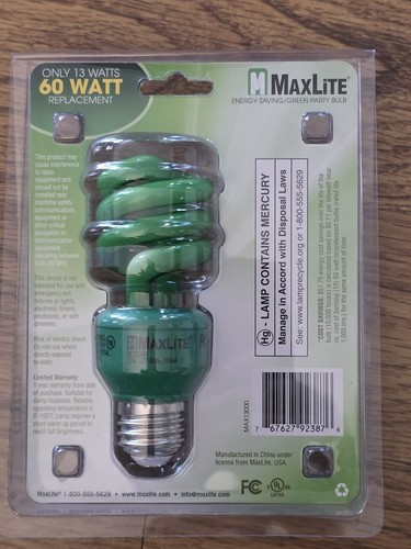 Green & Red CFL party bulbs MultiLite Lighting 13w=60w 120v Colored bulbs - Picture 5 of 5