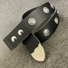 Western Firebird Silver Concho Black Belt Men  s 34 Heavy Duty Raw Leather USA