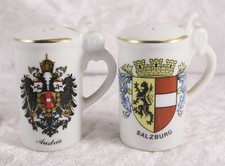Austria Salzburg ceramic tankard shaped salt & pepper pot 2 inches tall tourist