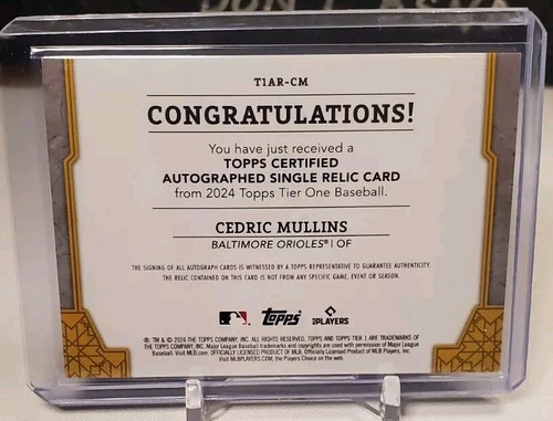 2024 Topps Tier One Cedric Mullins Game-Used Patch Auto /199 Orioles - 第 2/2 張圖片