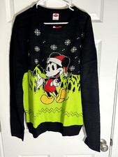 Disney Men's Santa Mickey Mouse Christmas Sweater Black and Green - XL - New