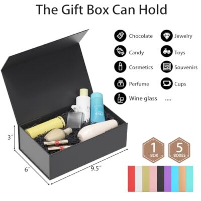 Black Gift Box, 9.5x6x3'' Gift boxes for 1 Count (Pack of 1) Black