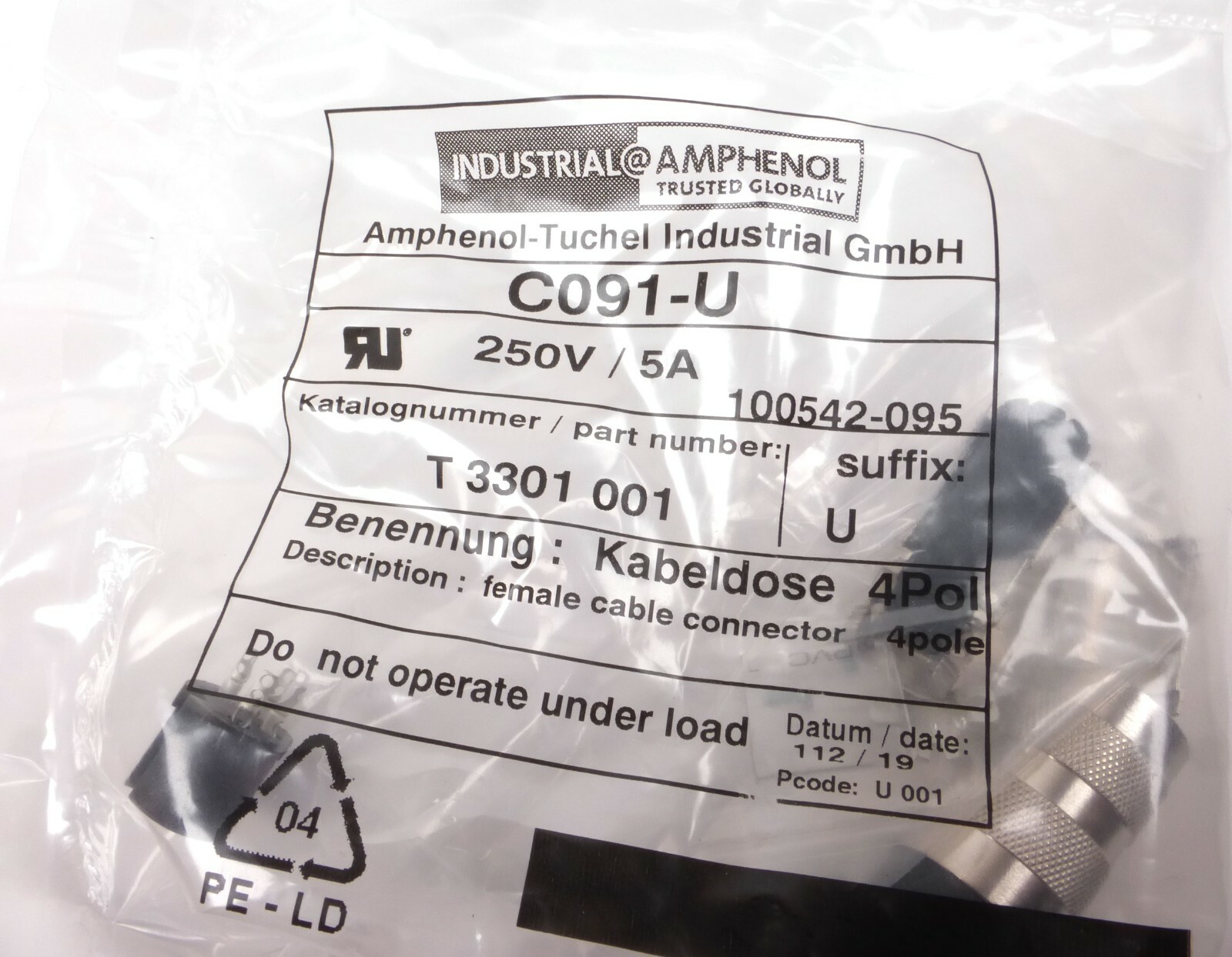 AMPHENOL TUCHEL C091U T3301 001 Cable Connector Female 6 PIN 5A 250V