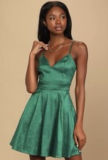 NEW Lulus Women Green Dress Shiny Metallic Skater Strap Cocktail Party Medium M