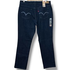 Levi  s 505 Womens Jeans 16M 33 Dark Wash Straight Leg Mid Rise Denim Embroidered