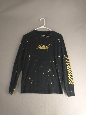 ヴィンテージ新品Hollister 長袖 カットソー XSサイズ Hollister Mens Shirt XS Black Long Sleeve Crew Neck Paint Splatter