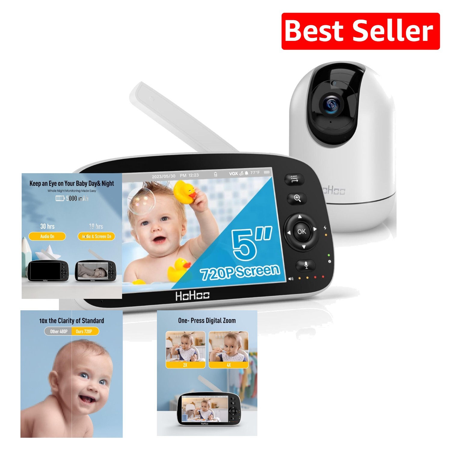 5-Inch Premium Baby Monitor with Night Vision and Lullabies-image