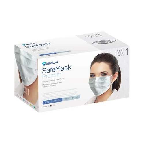 Medicom 2010 SafeMask Premier Earloop Face Masks ASTM Level 1 White 50/Bx
Opens in a new window or t