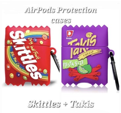 AirPods 1,2 Silicone Shockproof Protection Case Cover With Clips: Skittles Takis