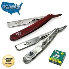 NEW 2 PC SMART CUT THROAT BARBER STRAIGHT SHAVING RAZORS  100 DERBY BLADES USA