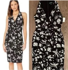 Chaps Dress S Small Black White Floral Sleeveless Stretch V Neck Washable
