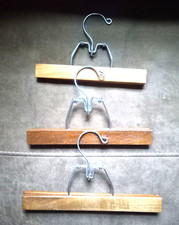 Wood Pant Skirt Hangers Steel Clamp 9" 9.5"  10.5" Lot of 3 Vintage