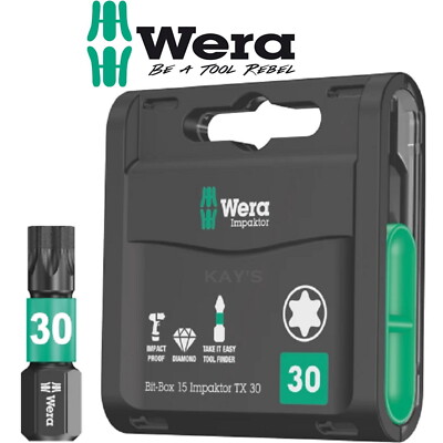 Wera Schlagschrauber-Bits 15 Stück Torx TX30x25 mm Bitbox Impaktor 057776  