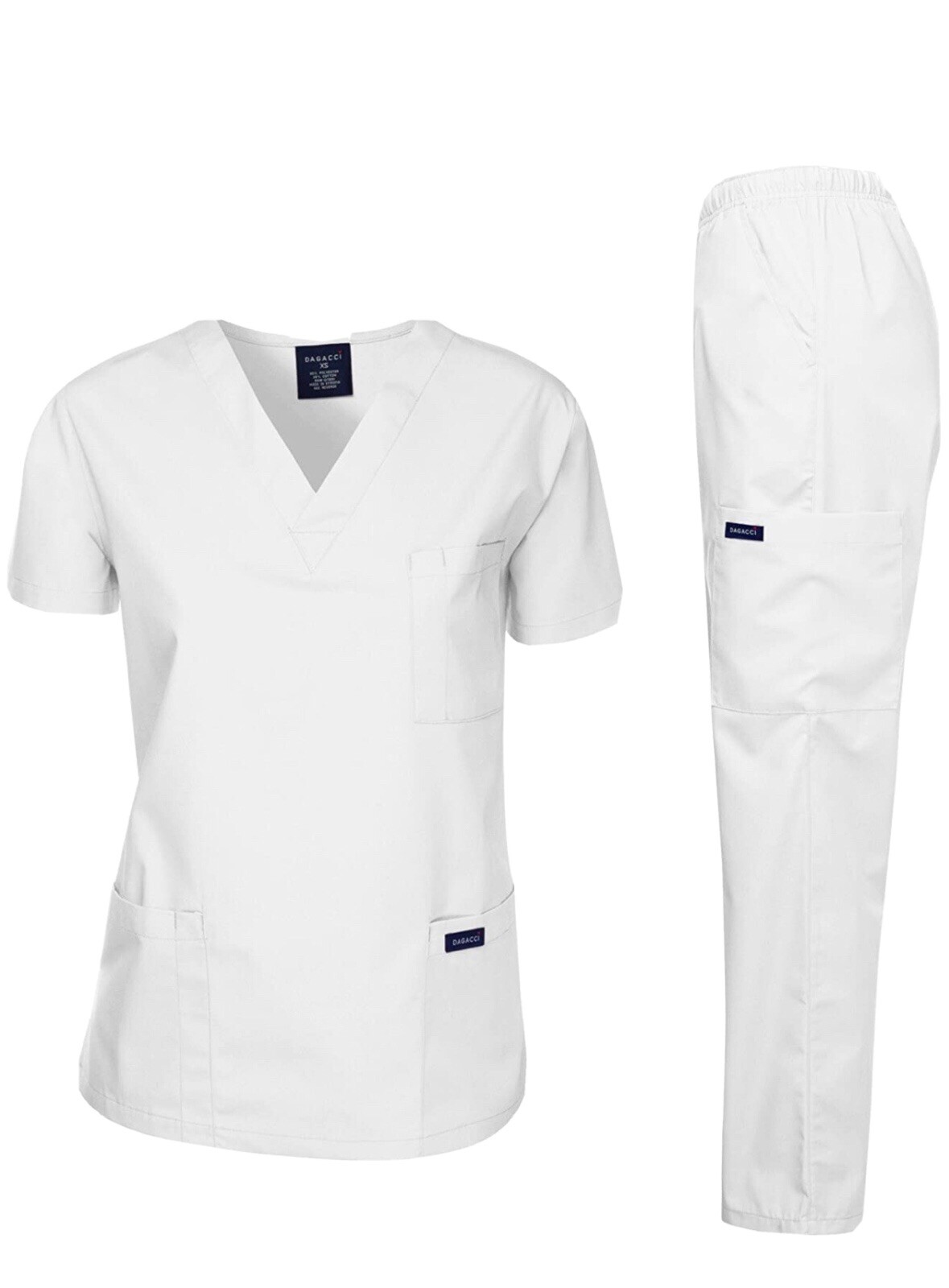Dagacci Medical Unisex Uniform Set - White - Size XS