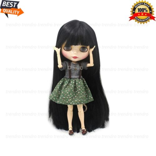 12in Blythe Doll Nude Fashion Joint Body White Skin Black Hair Bang Glossy Face - Picture 3 of 21