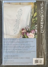 DIMENSIONS Filigree Scroll Pillow Cases Stamped Crewel Embroidery Pair 73202