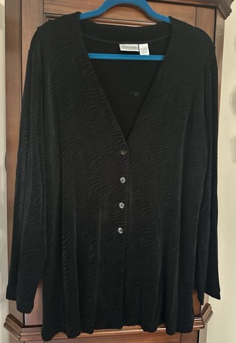 Chico’s Travelers 3 XL Black Stretch Slinky Button Up Jacket New