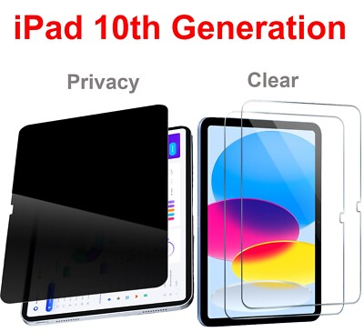 2-Pack For iPad 10th Generation Tempered Glass Screen Protector Privacy / Clear