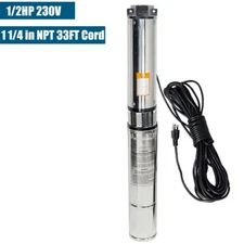 1/2 HP 4" Deep Well Submersible Pump, 220V ,60Hz, 25 GPM, 150 ft Max,33ft Cord