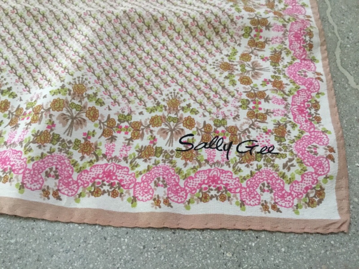 SALLY GEE Vintage Pink Floral Silk Square Scarf 22x22 | eBay UK