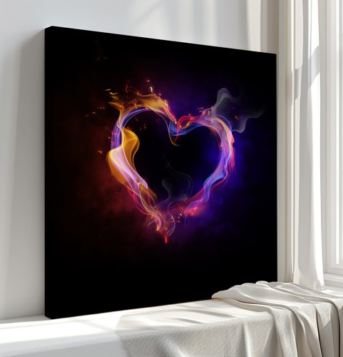 Colourful Smoke Heart Canvas Print Wall Art, Stylish Home Decor Wall Hanging - Picture 11 of 12