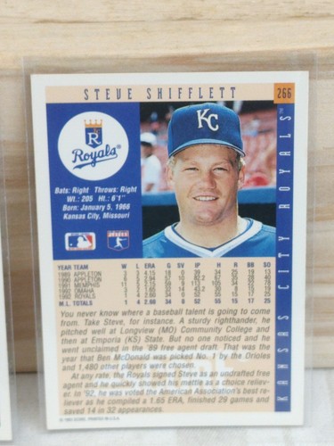 Set Of 2--1993 Score Steve Shifflett Kansas City Royals #266 - Picture 5 of 7