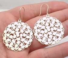 2" Cut-Out Filigree Floral Dangle Drop Earrings Real Solid 14K Yellow Gold