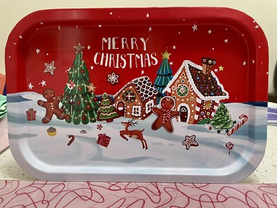 Merry Christmas Metal Serving Tray Gingerbread UK